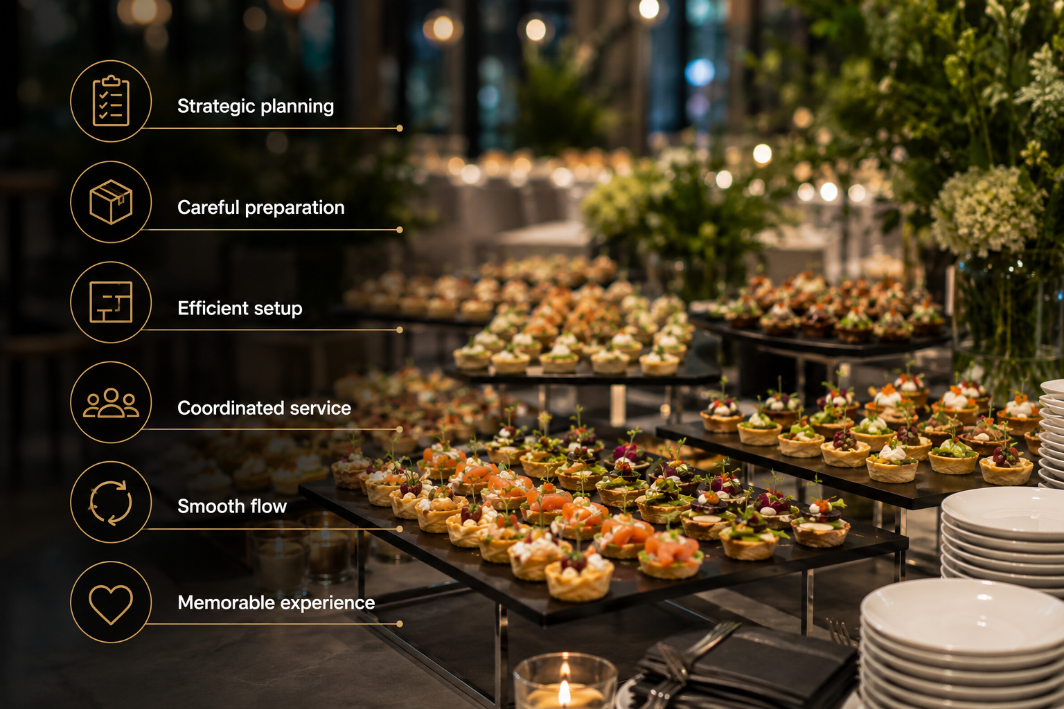 Gourmet canapé catering display with beautifully presented finger food at an event in Melbourne