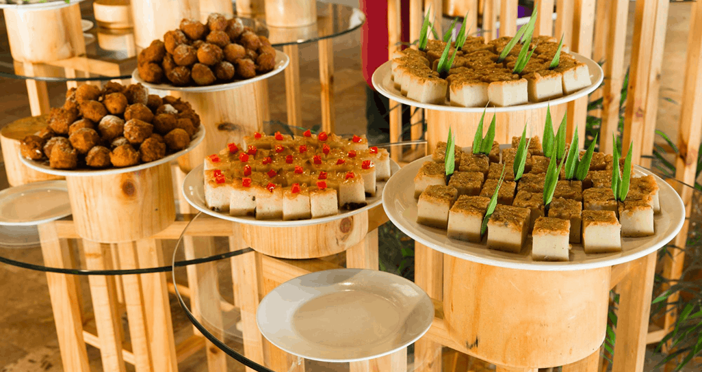 Tiered dessert display stand with sweets