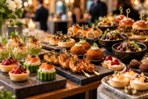 Assorted gourmet canapés and finger foods displayed for an event in Melbourne