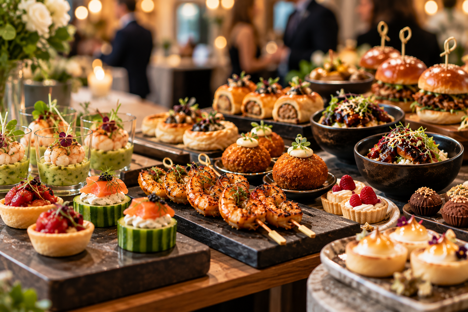 Assorted gourmet canapés and finger foods displayed for an event in Melbourne