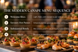 Gourmet canapés arranged for a modern event menu in Melbourne