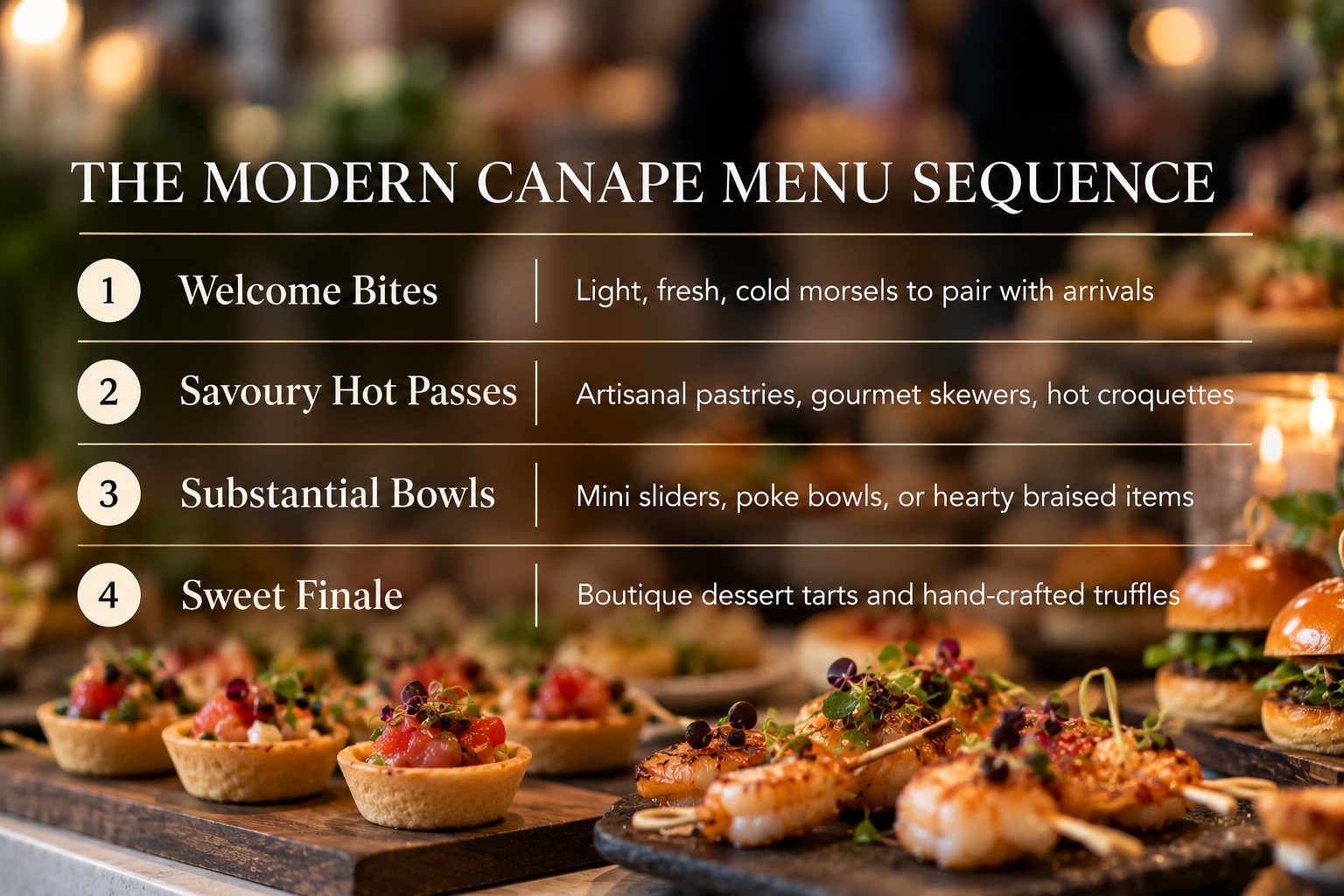 Canapés Catering Big Flavours Gourmet canapés arranged for a modern event menu in Melbourne